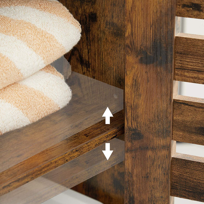 Badezimmerschrank, Hochschrank, Badschrank, 3 offene Fächer, 2 verstellbare Einlegeböden hinter der Tür, Aufbewahrungsschrank, für Badezimmer