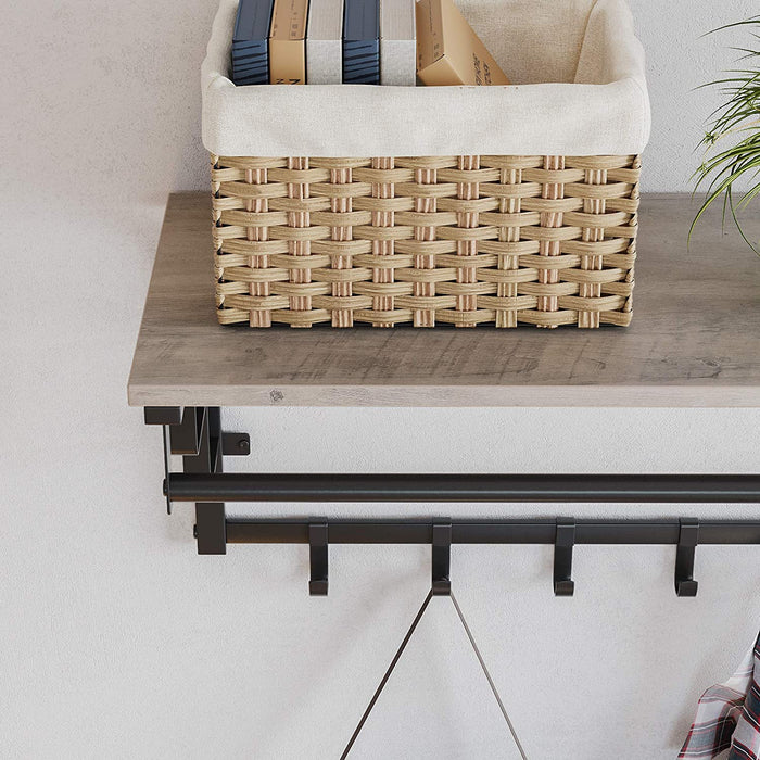 Wandgarderobe mit Ablage, Wandregal mit 5 abnehmbaren Haken, wandmontiertes Hängeregal mit Hängestange, für Flur, Schlafzimmer, Badezimmer