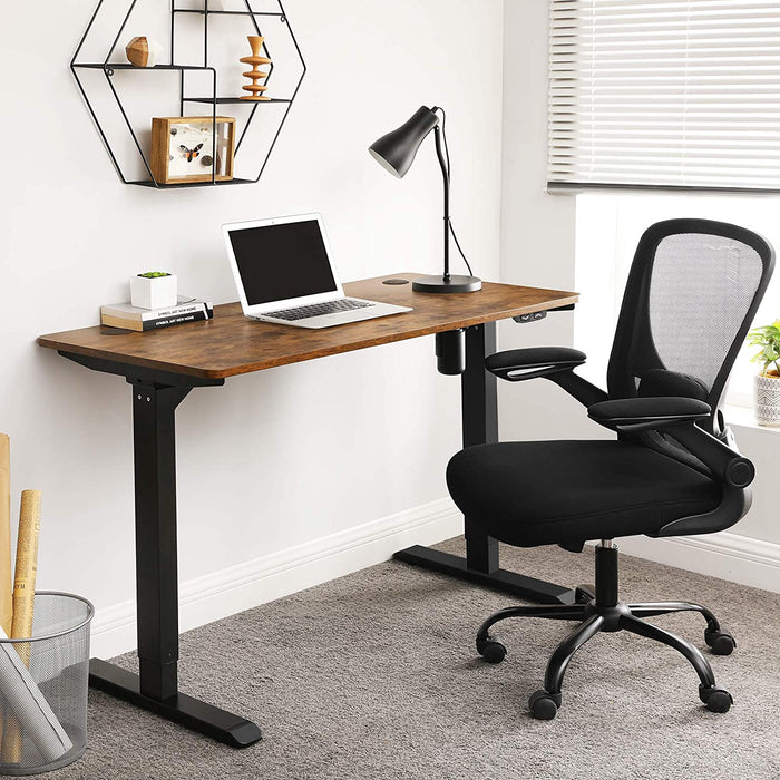 Höhenverstellbarer Schreibtisch elektrisch, Tischgestell, Schreibtischständer mit Motor, stufenlos verstellbar Stahl, vintagebraun-schwarz