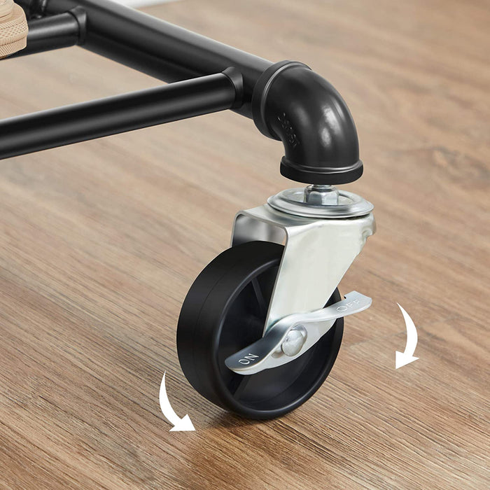 Kleiderständer im Industriedesign, bis 110 kg belastbar, Garderobenständer auf Rollen, 2 Kleiderstangen, aus Metall, gut belastbar, Präsentation