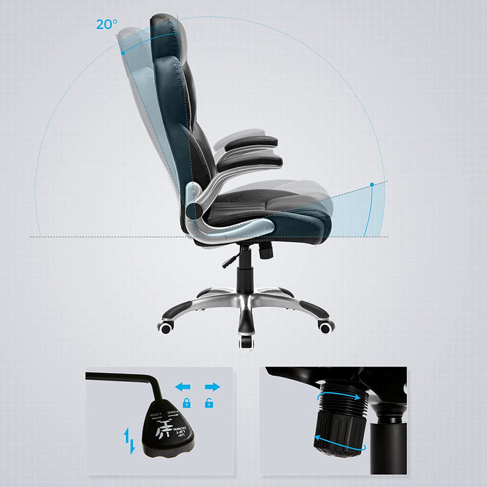 Bürostuhl, ergonomischer Drehstuhl, mit klappbaren Armlehnen, Nylon-Sternfuß, Tragfähigkeit 150 kg, schwarz