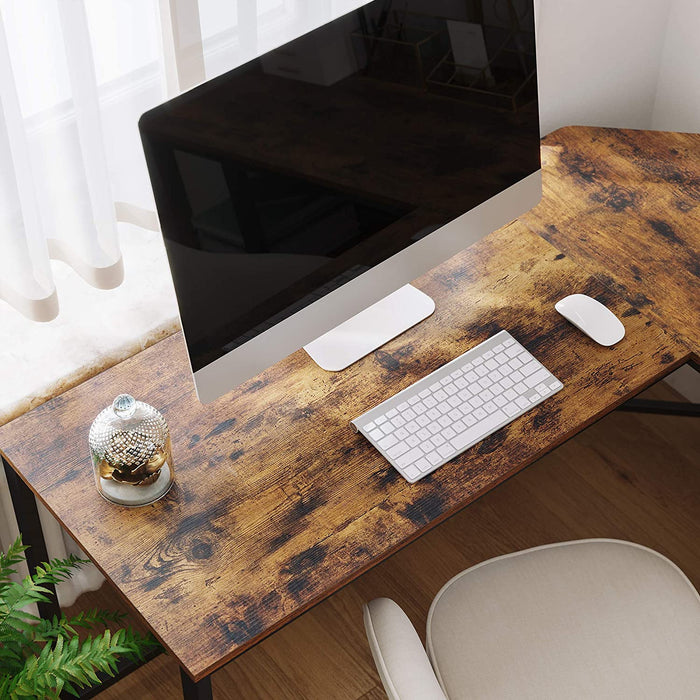 Schreibtisch, L-förmiger Computertisch, Eckschreibtisch mit 2 Ablagen, platzsparender Bürotisch im Industrie-Design, Gaming, einfacher Aufbau