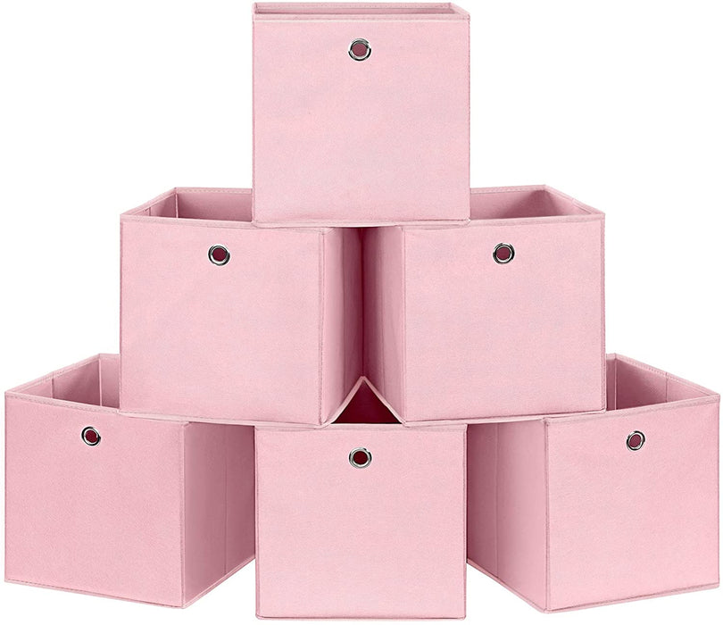 Aufbewahrungsboxen, 6er Set, Faltbare Stoffboxen, Faltboxen aus Vliesstoff, Würfel, Aufbewahrungskörbe, für Spielzeug und Kleidung, rosa