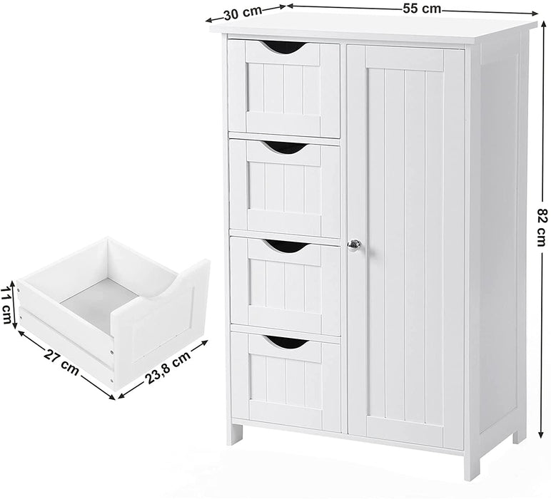 Sideboard Badezimmerschrank, Badschrank aus Holz Beistellschrank Kommode mit 4 Schubladen, Schranktür, verstellbare Regalebene, Wohnzimmer, Küche