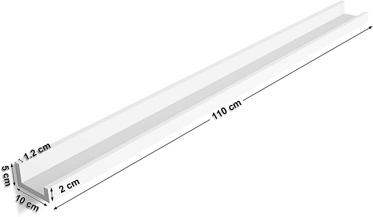 Wandregal Schweberegale für Fotorahmen und Bücher, 110 x 10 cm, Modernes Regal Weiß