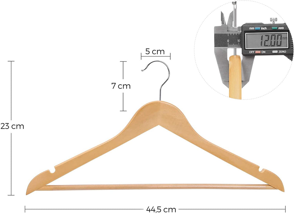 Kleiderbügel aus Massivholz, 30er Set, Holzbügel mit rutschfestem Hosensteg und Einkerbungen, um 360° drehbarer Haken, für Mäntel, Anzüge, Kleider