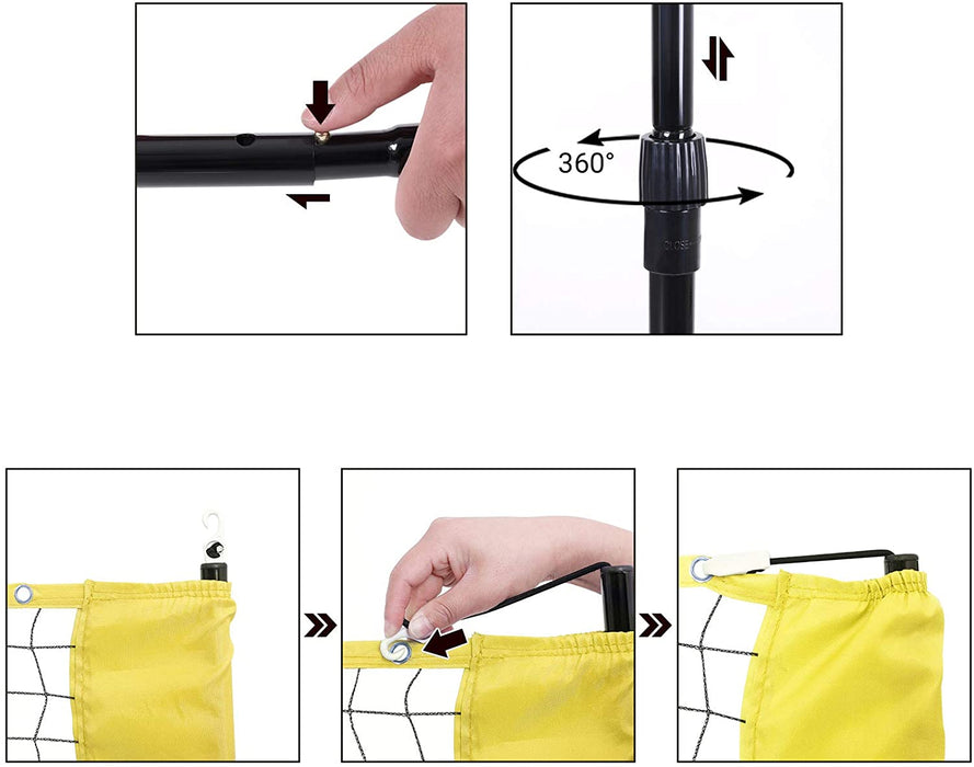 Badmintonnetz, Tennisnetz, höhenverstellbar, Set bestehend aus Netz, stabilem Eisen-Gestell und Transporttasche 5m