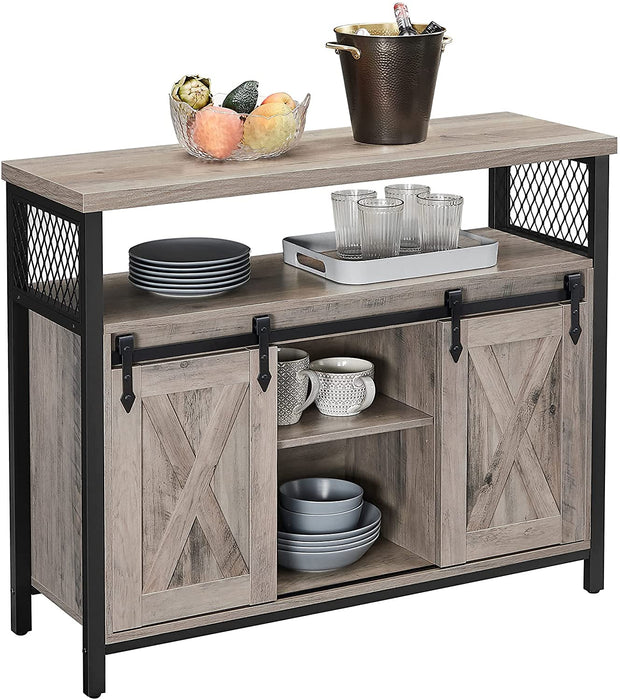 Sideboard, Küchenschrank, Aufbewahrungsschrank, mit 2 Schiebetüren, verstellbare Ablage, industriell, für Wohnzimmer, Greige-schwarz