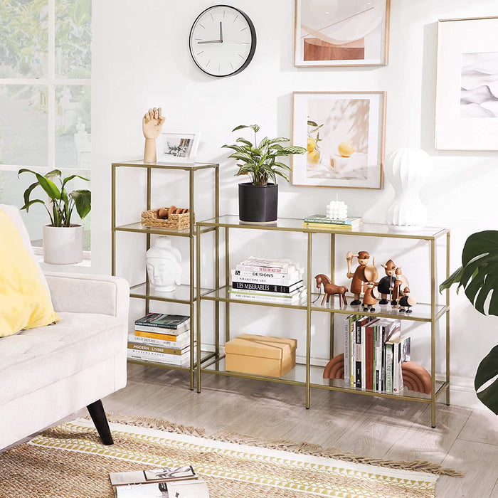 Badezimmerregal, Küchenregal, Standregal, Flurregal, Pflanzenregal mit 4 Ablagen aus Hartglas, einfacher Aufbau, Wohnzimmer, Schlafzimmer, Büro