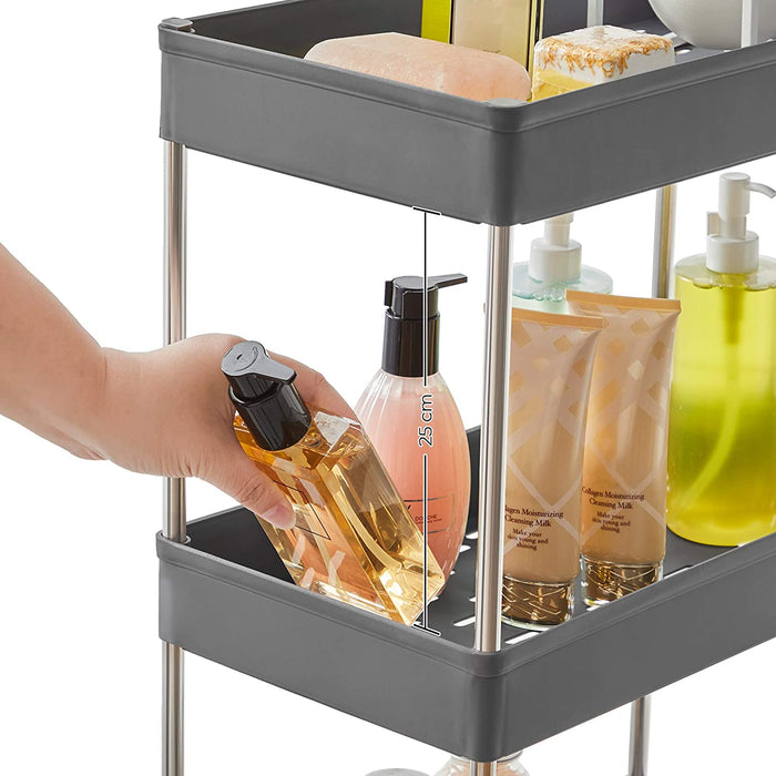 Rollwagen, Küchenwagen mit 4 Ebenen, Küchenregal, Nischenregal auf Rollen, Badregal, platzsparend, 40 x 22 x 86 cm, grau