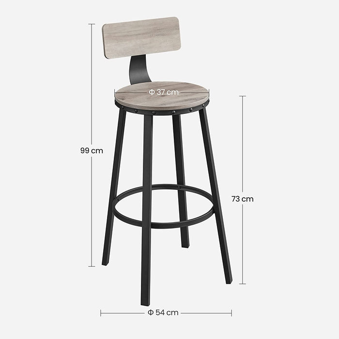 Barhocker, 2er Set, Barstühle, Küchenstühle mit Metallgestell, Sitzhöhe 73,2 cm, einfache Montage, Industrie-Design, greige-schwarz