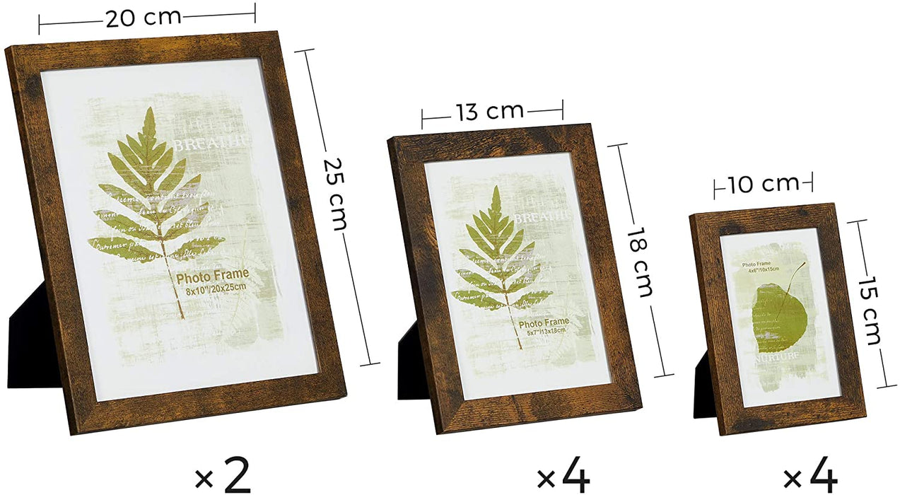 Bilderrahmen 10er Set, für 2 Fotos in 20 x 25 cm (8 x 10 Zoll), 4 Fotos in 13 x 18 cm (5 x 7 Zoll), 4 Fotos in 10 x 15 cm (4 x 6 Zoll) vintagebraun