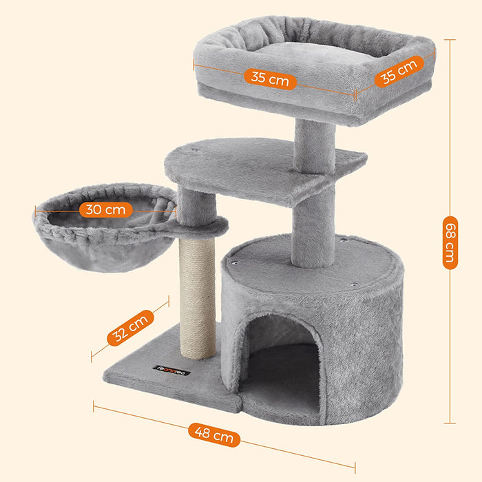 Kratzbaum, Kleiner Katzenbaum, mehrstufig, 68 cm, hellgrau