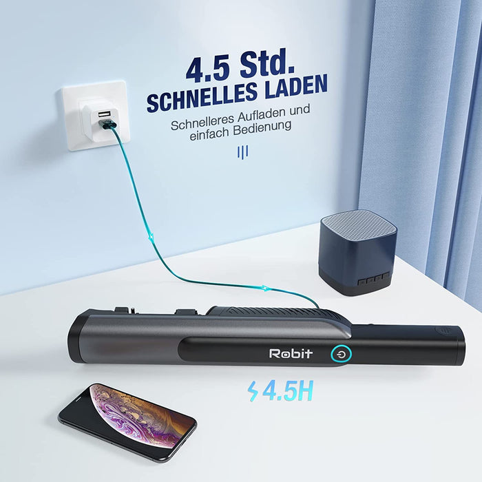 Handstaubsauger Akku Beutellos, Robit 17000Pa, kabellos, 3-in-1-Spaltdüse,90W Autostaubsauger mit 2200mAh Li-lonen Akku&30 Minuten Laufzeit für Auto Zuhause Wohnmobil Tierhaare - Staubsauger