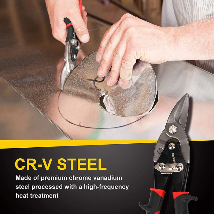 Blechschere 3 teilig - Cr-V-Stahl Profi Trockenbau Werkzeug, Blech Schneiden uvm Metallschere mit Hebelübersetzung - 250mm