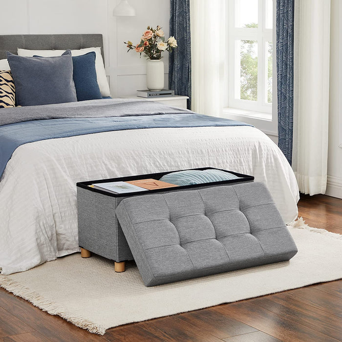 Sitztruhe, Faltbare Sitzbank, Sitzhocker mit Stauraum und Deckel, Füße aus Massivholz, platzsparend, 65 L, bis 300 kg belastbar, 76 x 38 x 40 cm