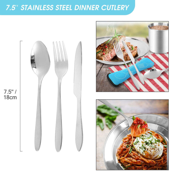 Campingbesteck Set Outdoor Reisebesteck Edelstahl Klappbesteck mit Neoprenhülle Teller Tasse ideal für Outdoor Kochgeschirr Reisen Wandern Camping