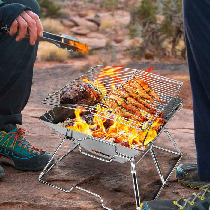 Camping Holzofen Tragbar Campingkocher aus Edelstahl Faltbar mit Tragetasche geeignet für Picknick, BBQ, Kochen, Wandern, Rucksacktouren im Freien