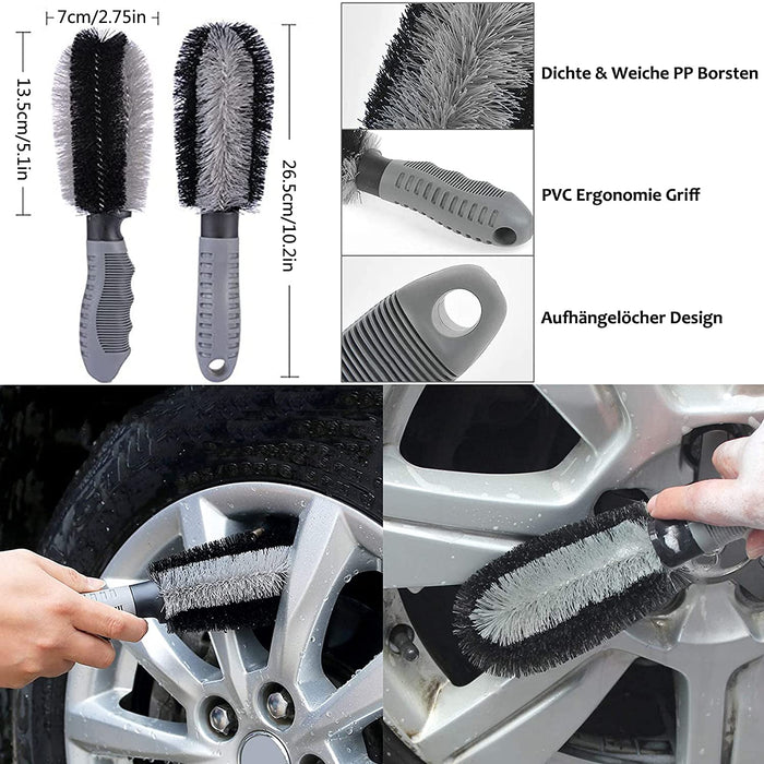6er Auto Felgenbürste Alufelgen Set, Auto Reinigungsbürste Kit mit Mikrofaser Felgen Reinigung Bürste Reifenbürste Waschhandschuh Reinigungstücher Car