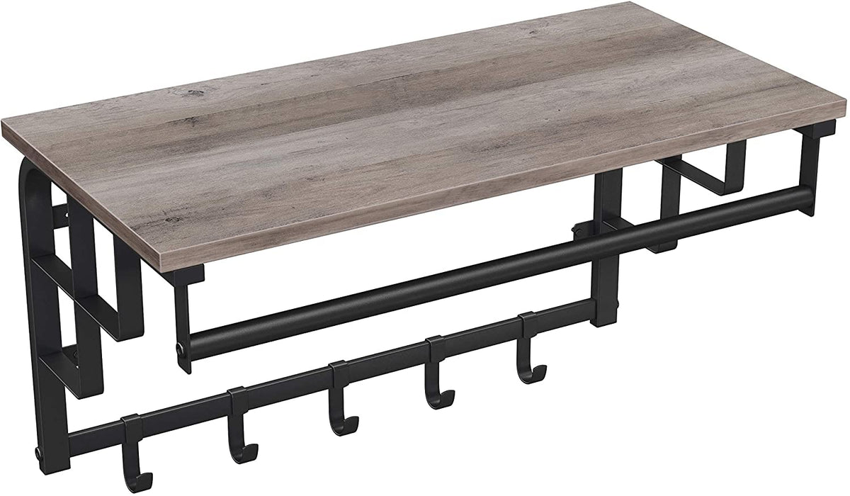 Wandgarderobe mit Ablage, Wandregal mit 5 abnehmbaren Haken, wandmontiertes Hängeregal mit Hängestange, für Flur, Schlafzimmer, Badezimmer