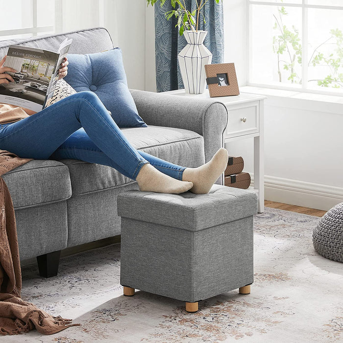 Sitzhocker, Faltbare Sitztruhe, gepolstert, mit Deckel, Füße aus Massivholz, platzsparend, bis 300 kg belastbar, für Wohnzimmer, Flur, Kinderzimmer