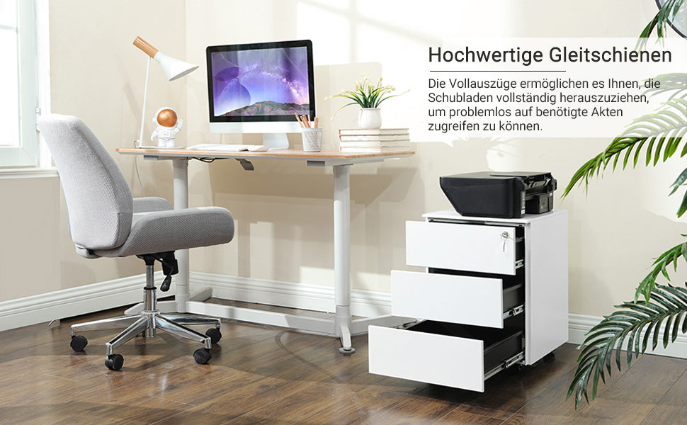 Rollcontainer, Aktenschrank aus Stahl, abschließbar, mit 3 Schubladen, Aufbewahrung von Akten, Dokumenten, Büroutensilien, vormontiert, Büro