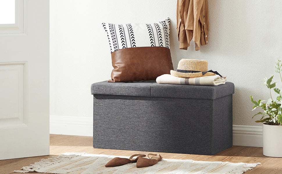 Faltbare Sitzbank 80 L Truhenbank Halbdeckel seitlich klappbar belastbar bis 300 kg 76 x 38 x 38 cm dunkelgrau