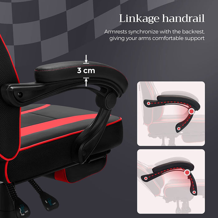 Gamingstuhl, Schreibtischstuhl mit Fußstütze, Bürostuhl mit Kopfstütze und Lendenkissen, höhenverstellbar, ergonomisch, 90-135° Neigungswinkel
