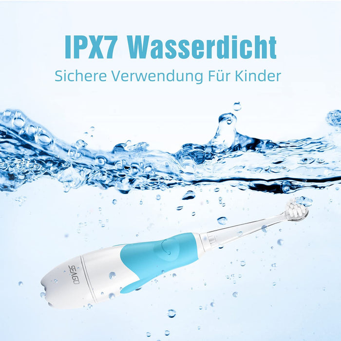 Elektrische Zahnbürste Kinder 6 Monaten bis 4 Jahren, Schallzahnbürste mit LED Licht Aufsteckbürste Smart Timer Wasserdicht IPX7,SG513 (Blue)