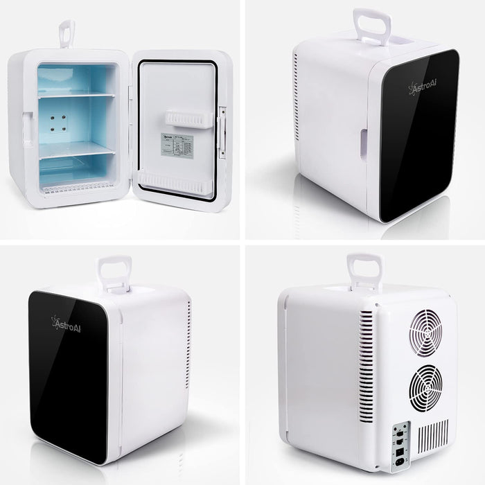 Mini Kühlschrank, 10 Liter / 15 Dosen Fridge mit Kühl/Heizfunktion und AC/DC Stromversorgung, Tragbare Kosmetik Kühlschrank für Lebensmittel