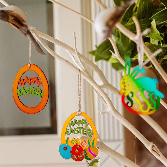 44 TLG Holzanhänger Ostern Deko mit Schnur DIY Basteln zum Bemalen Holz Anhänger für Kinder Ostereier Osterhase(MEHRWEG)