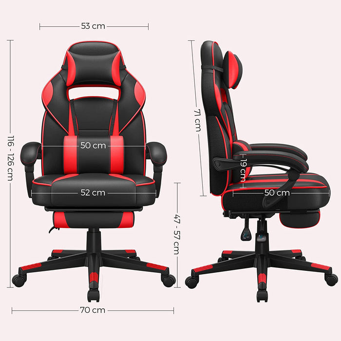Gamingstuhl, Schreibtischstuhl mit Fußstütze, Bürostuhl mit Kopfstütze und Lendenkissen, höhenverstellbar, ergonomisch, 90-135° Neigungswinkel