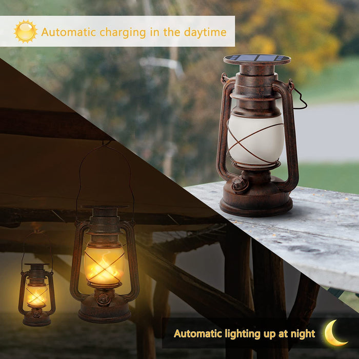 Led Vintage Solar Laterne Solar-LED-Sturmlampe Warmweiß Ultra Helle Solarlaterne Für außen Retro Design Led Laterne Outdoor Mit Flammen-Effekt