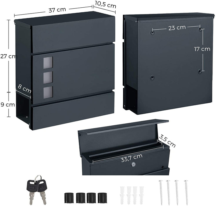 Briefkasten, Wandbriefkasten, modern, abschließbar, mit Zeitungsfach, einfache Montage, anthrazit