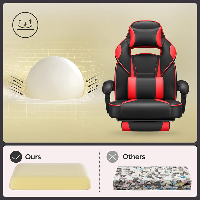 Gamingstuhl, Schreibtischstuhl mit Fußstütze, Bürostuhl mit Kopfstütze und Lendenkissen, höhenverstellbar, ergonomisch, 90-135° Neigungswinkel