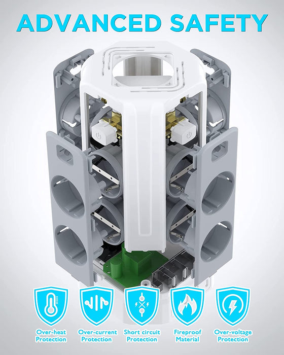 8 Fach Steckdosenleiste mit 3M Kabel, Mehrfachsteckdose mit 3 USB A, 1 USB C, Steckdosenturm mit 5 Schalter, Steckdosenleiste Überspannungsschutz