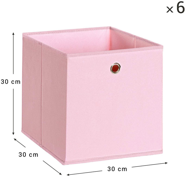 Aufbewahrungsboxen, 6er Set, Faltbare Stoffboxen, Faltboxen aus Vliesstoff, Würfel, Aufbewahrungskörbe, für Spielzeug und Kleidung, rosa