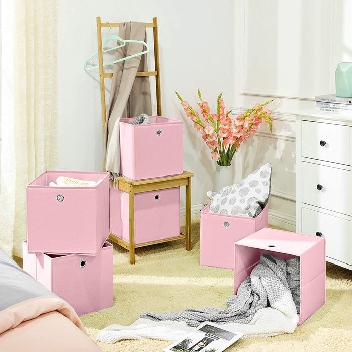 Aufbewahrungsboxen, 6er Set, Faltbare Stoffboxen, Faltboxen aus Vliesstoff, Würfel, Aufbewahrungskörbe, für Spielzeug und Kleidung, rosa