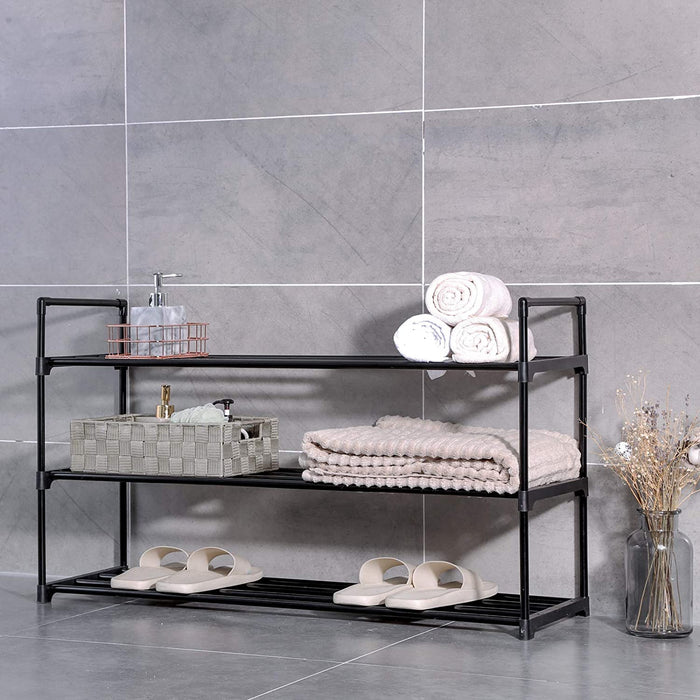 Schuhregal, Schuh-Organizer, mit 3 Regalebenen, Schuhaufbewahrung, aus Metall, 92 x 30 x 54 cm, für 12-15 Paar Schuhe, stapelbar, für Wohnzimmer