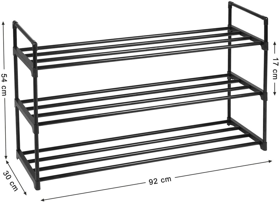 Schuhregal, Schuh-Organizer, mit 3 Regalebenen, Schuhaufbewahrung, aus Metall, 92 x 30 x 54 cm, für 12-15 Paar Schuhe, stapelbar, für Wohnzimmer