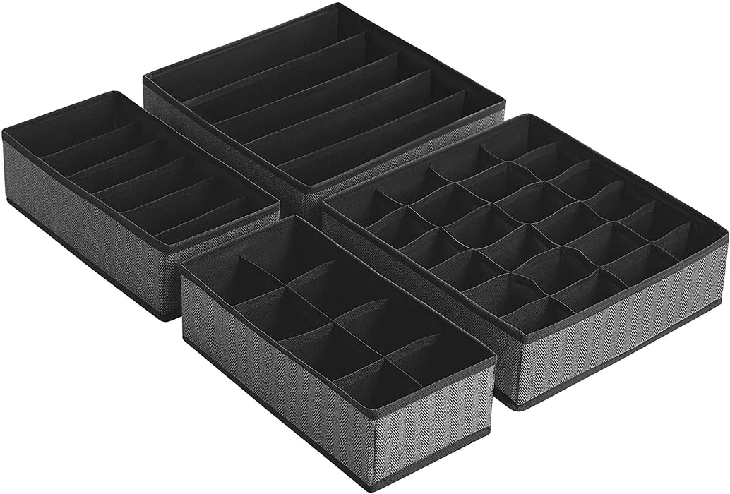 Aufbewahrungsboxen für Unterwäsche, 4er Set, Schubladen-Organizer, faltbar, Faltboxen, Stoffboxen, für Socken und Krawatten, Vliesstoff
