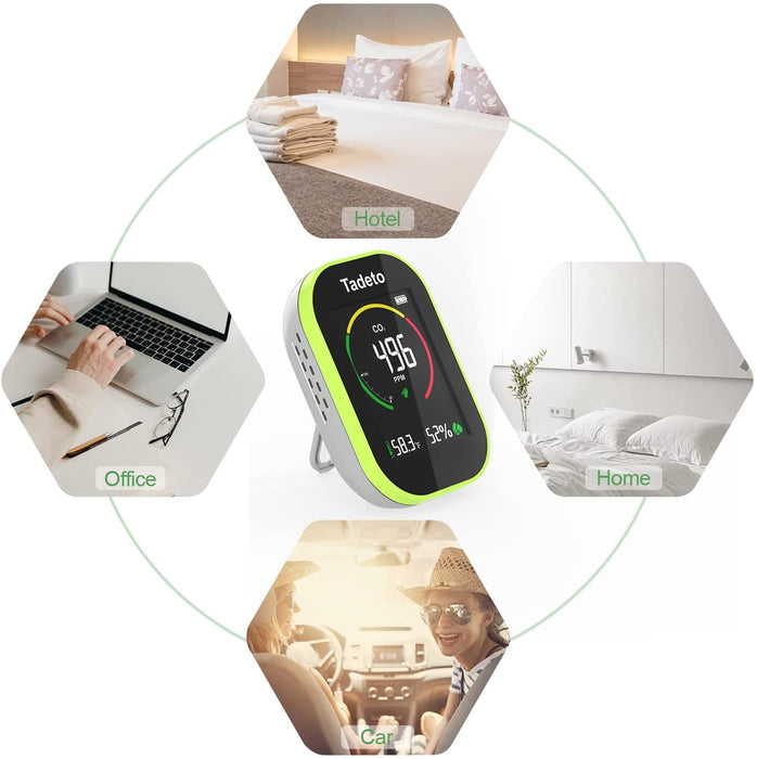 CO2 Messgerät Tadeto 3 in 1 Co2 Melder mit Umgebungstemperatur und Luftfeuchtigkeit, 3,5" Großer Bildschirm mit Einstellbarer Helligkeit co2 Messgerät