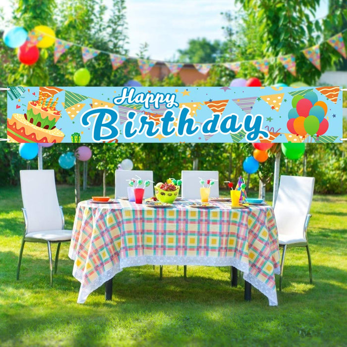 Extra Lange Banner Large Happy Birthday Girlande Geburtstag Banner Blau 3 Meter GAGAKU Geburtstag Party Deko für Garten Tisch Mauer