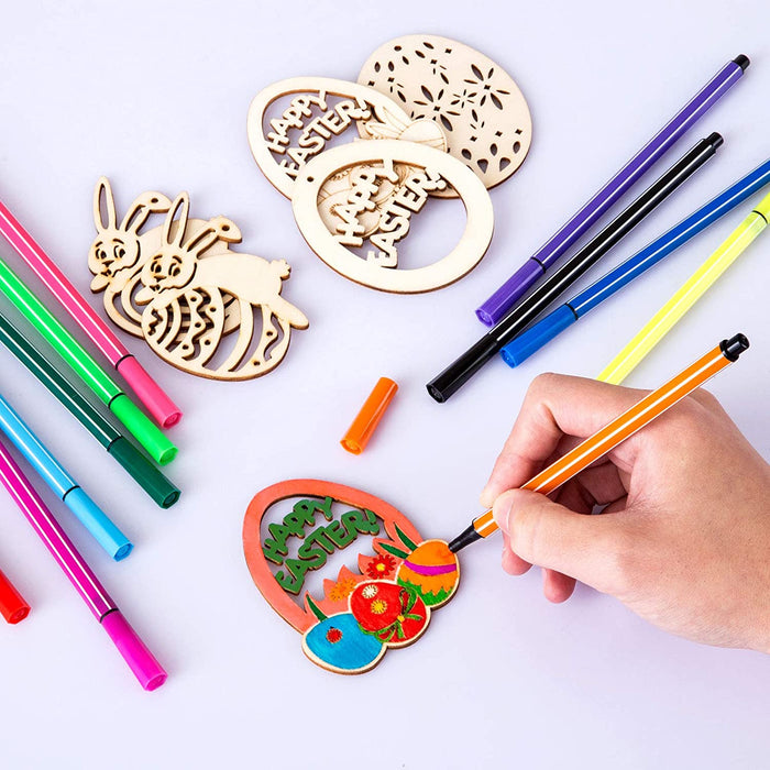 44 TLG Holzanhänger Ostern Deko mit Schnur DIY Basteln zum Bemalen Holz Anhänger für Kinder Ostereier Osterhase(MEHRWEG)