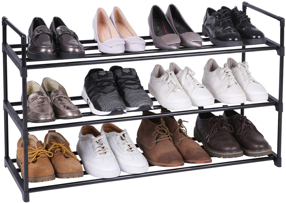 Schuhregal, Schuh-Organizer, mit 3 Regalebenen, Schuhaufbewahrung, aus Metall, 92 x 30 x 54 cm, für 12-15 Paar Schuhe, stapelbar, für Wohnzimmer