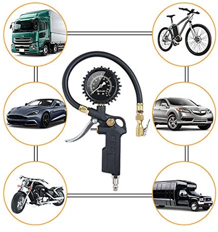 3-IN-1 Reifenfüller mit großem Leuchtende Zifferblatt Reifenfüll-Messgerät(Manometer-Messbereich 0-12Bar 170 PSI) Reifendruckprüfer Luftdruckprüfer