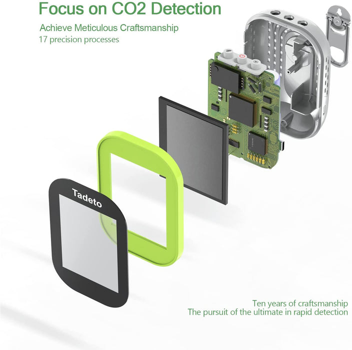 CO2 Messgerät Tadeto 3 in 1 Co2 Melder mit Umgebungstemperatur und Luftfeuchtigkeit, 3,5" Großer Bildschirm mit Einstellbarer Helligkeit co2 Messgerät