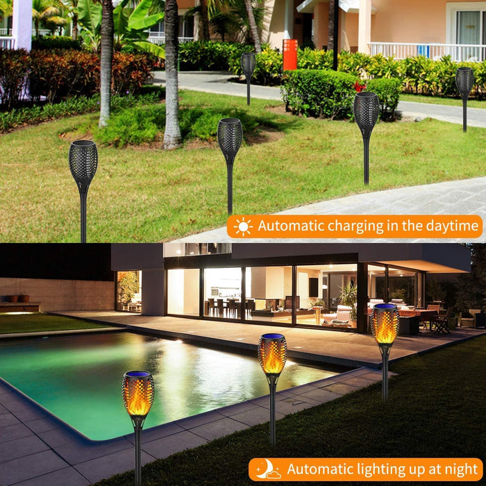 Garten Fackeln Solarleuchte Solar Fackel Garten Solar Flamme Lampe Fackel Solar Gartenlicht Auto EIN/Aus (Licht Sensor) und IP65 Wasserdicht