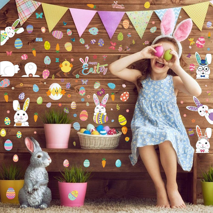 Fenstersticker Ostern, Fensterbilder Frühling Ostern, Fensterdekoration Ostern, 9 pcs Fensterbild Osterdeko Aufkleber, Osterhase Ostereier Osterdeko