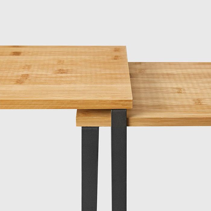 Gewürzregal, 2er Set, Küchenregal, Küchen-Organizer, erweiterbar, Gewürzhalter, stapelbar, aus Metall und Bambus, schwarz-naturfarben